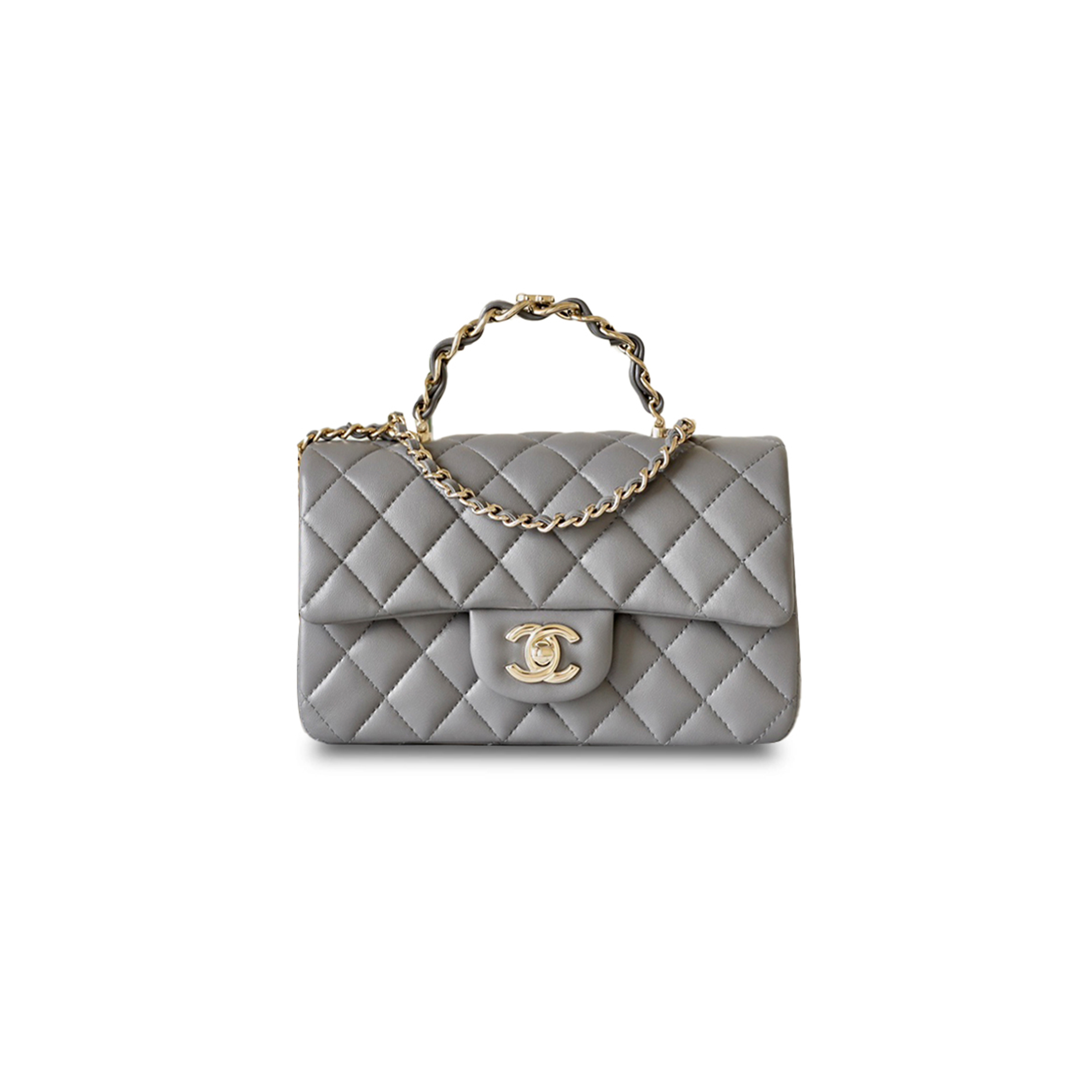 CHANEL 24K GREY TOP HANDLE BAG (20*12*6cm) 